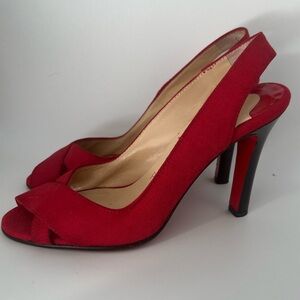Christian Louboutin Red Peep-Toe fabric Slingback pumps 36